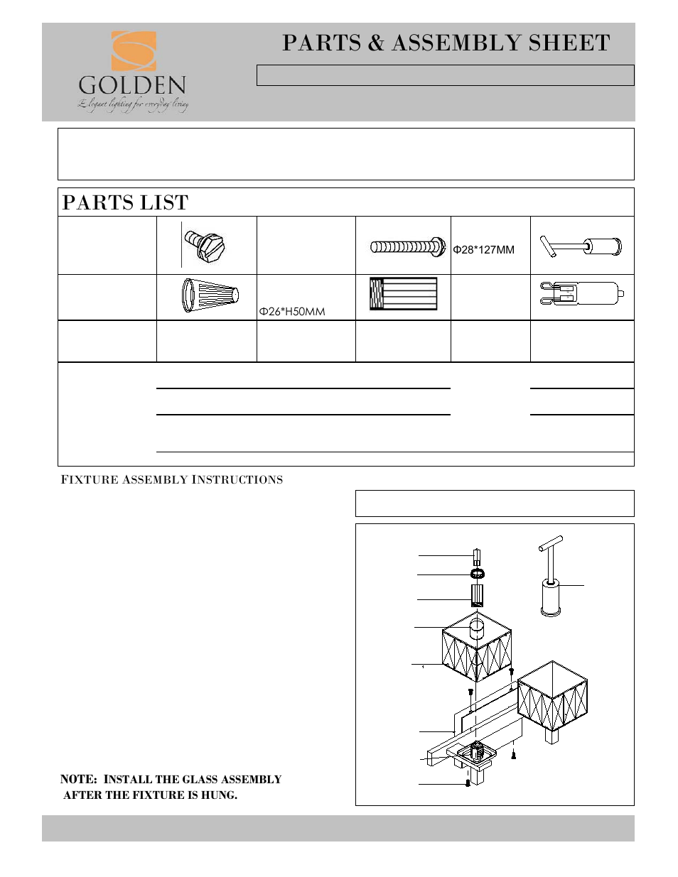 Parts & assembly sheet, Parts list | Golden Lighting 1035-BA2 CH User Manual | Page 2 / 2