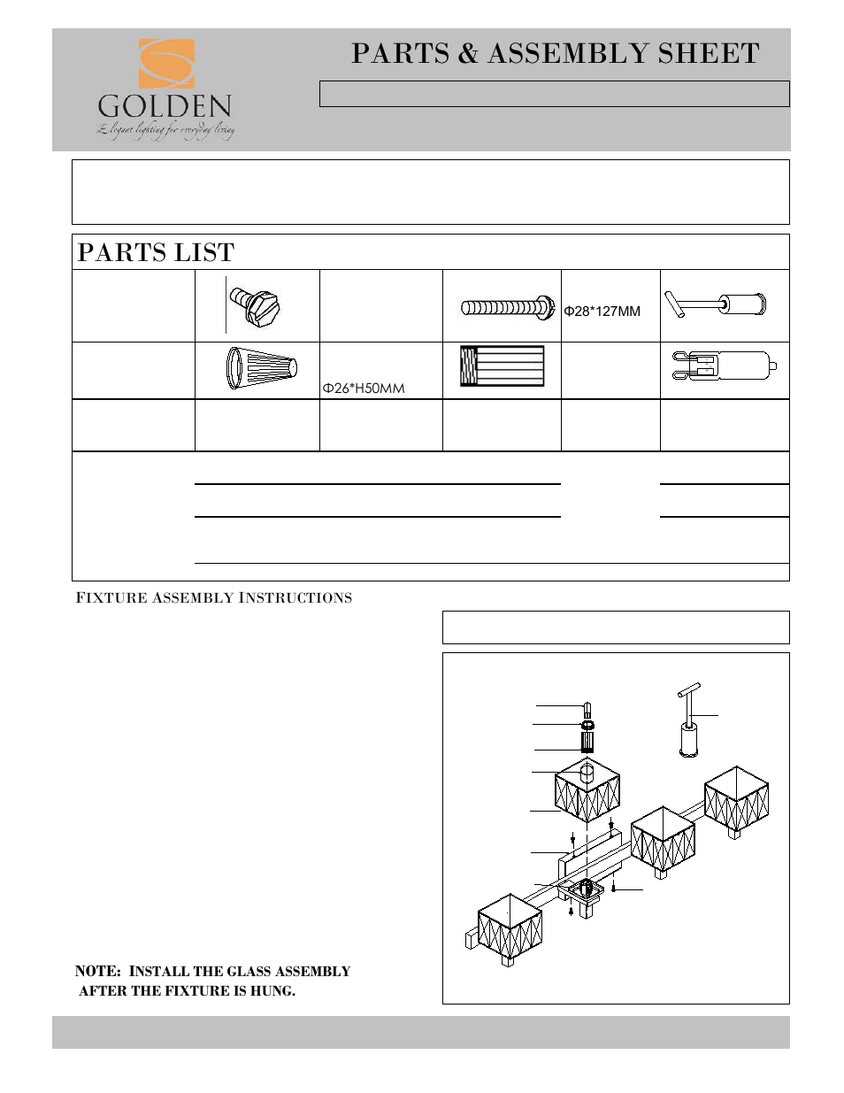 Parts & assembly sheet, Parts list | Golden Lighting 1035-BA4 CH User Manual | Page 2 / 2