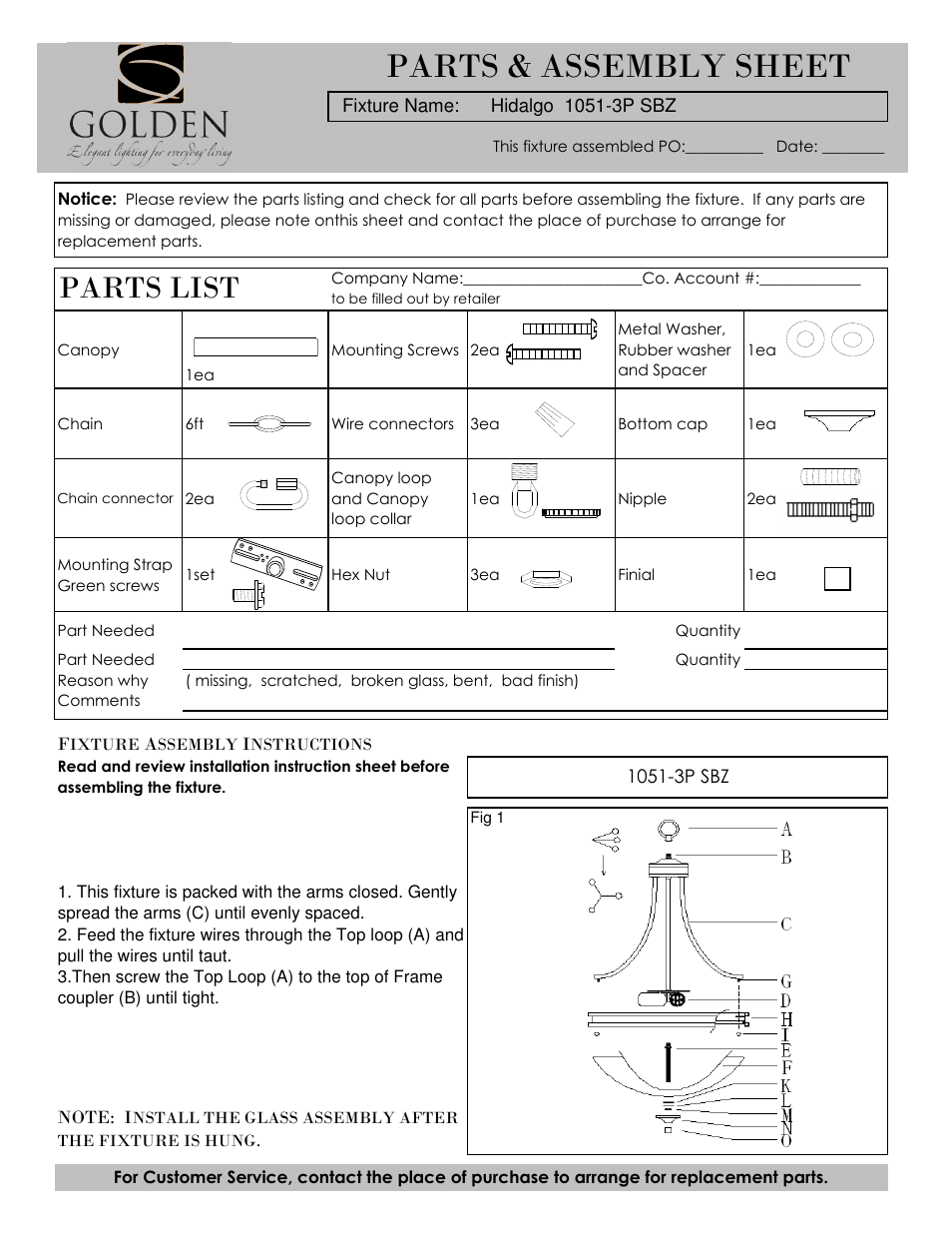 Golden Lighting 1051-3P SBZ User Manual | 3 pages