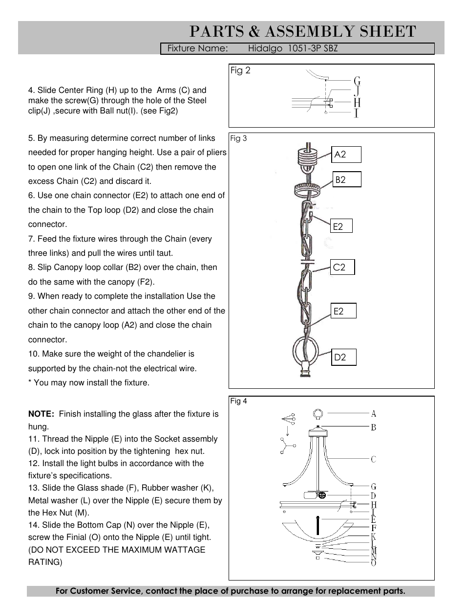 Parts & assembly sheet | Golden Lighting 1051-3P SBZ User Manual | Page 2 / 3