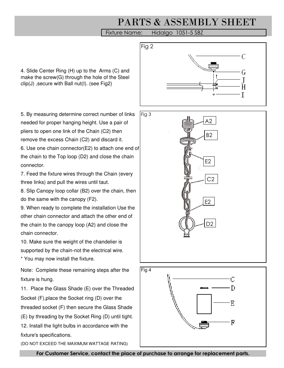 Parts & assembly sheet | Golden Lighting 1051-5 SBZ User Manual | Page 2 / 3