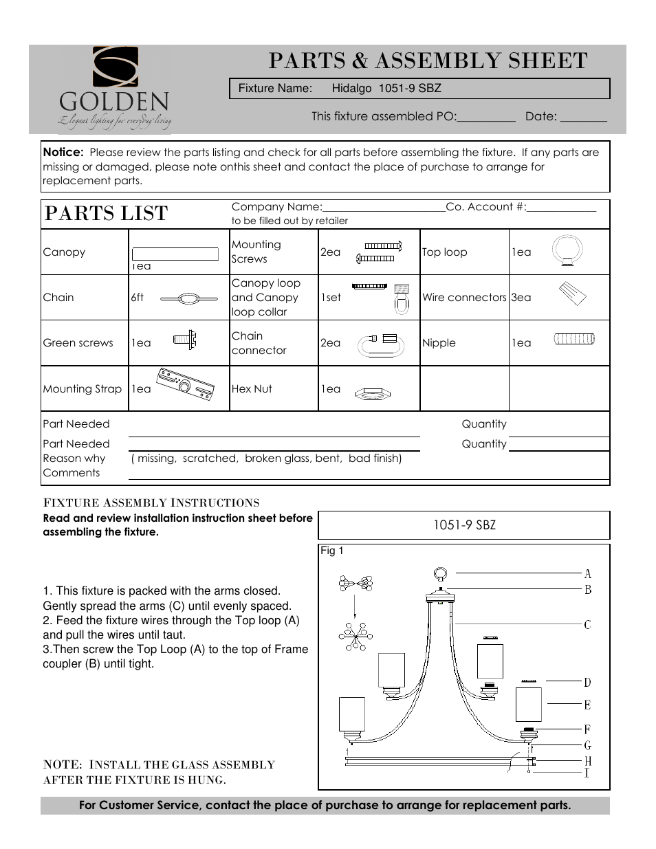 Golden Lighting 1051-9 SBZ User Manual | 3 pages