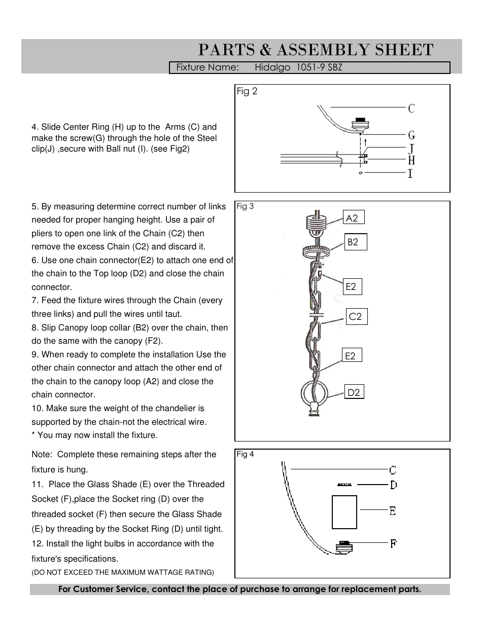 Parts & assembly sheet | Golden Lighting 1051-9 SBZ User Manual | Page 2 / 3