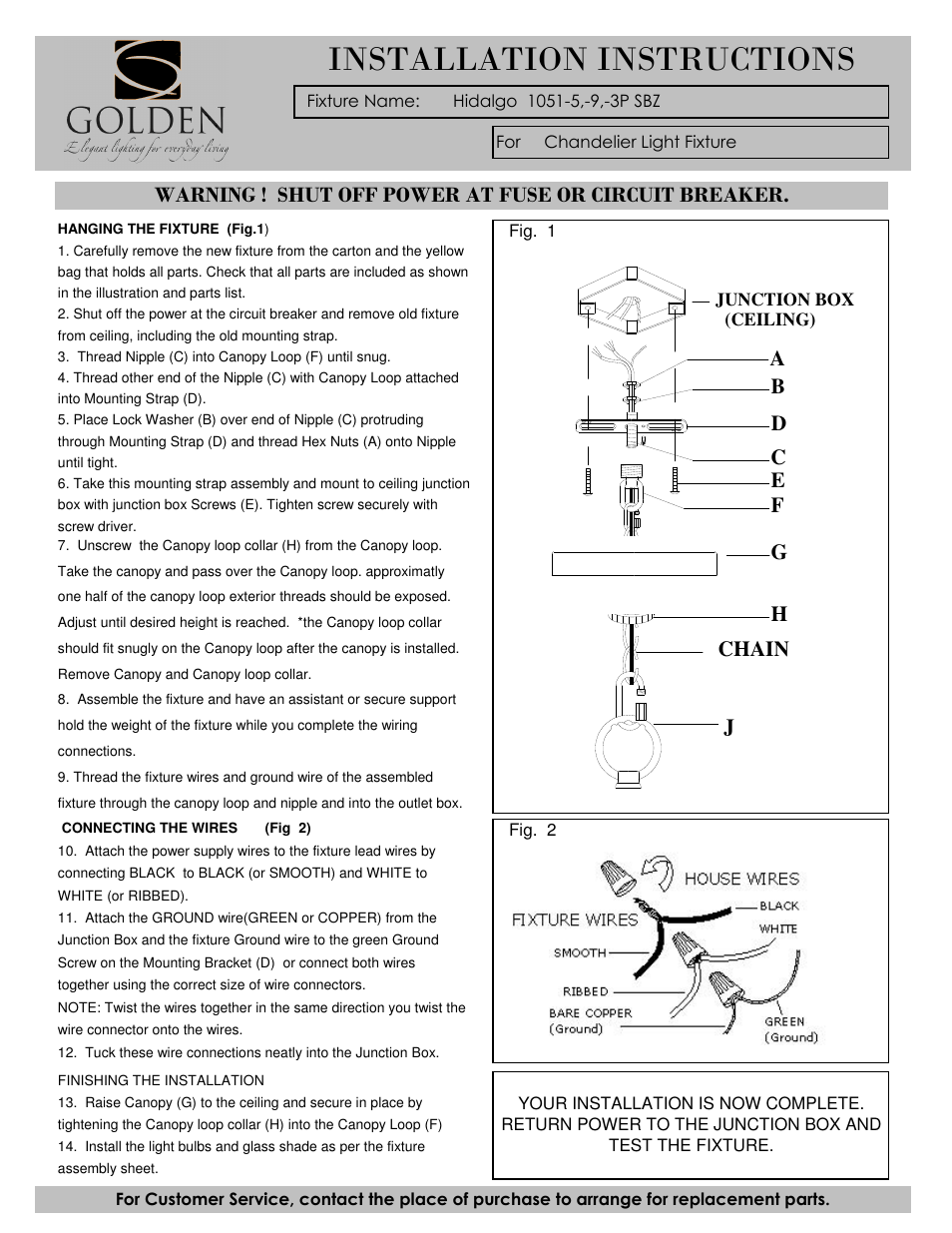 Installation instructions, Ac b | Golden Lighting 1051-9 SBZ User Manual | Page 3 / 3
