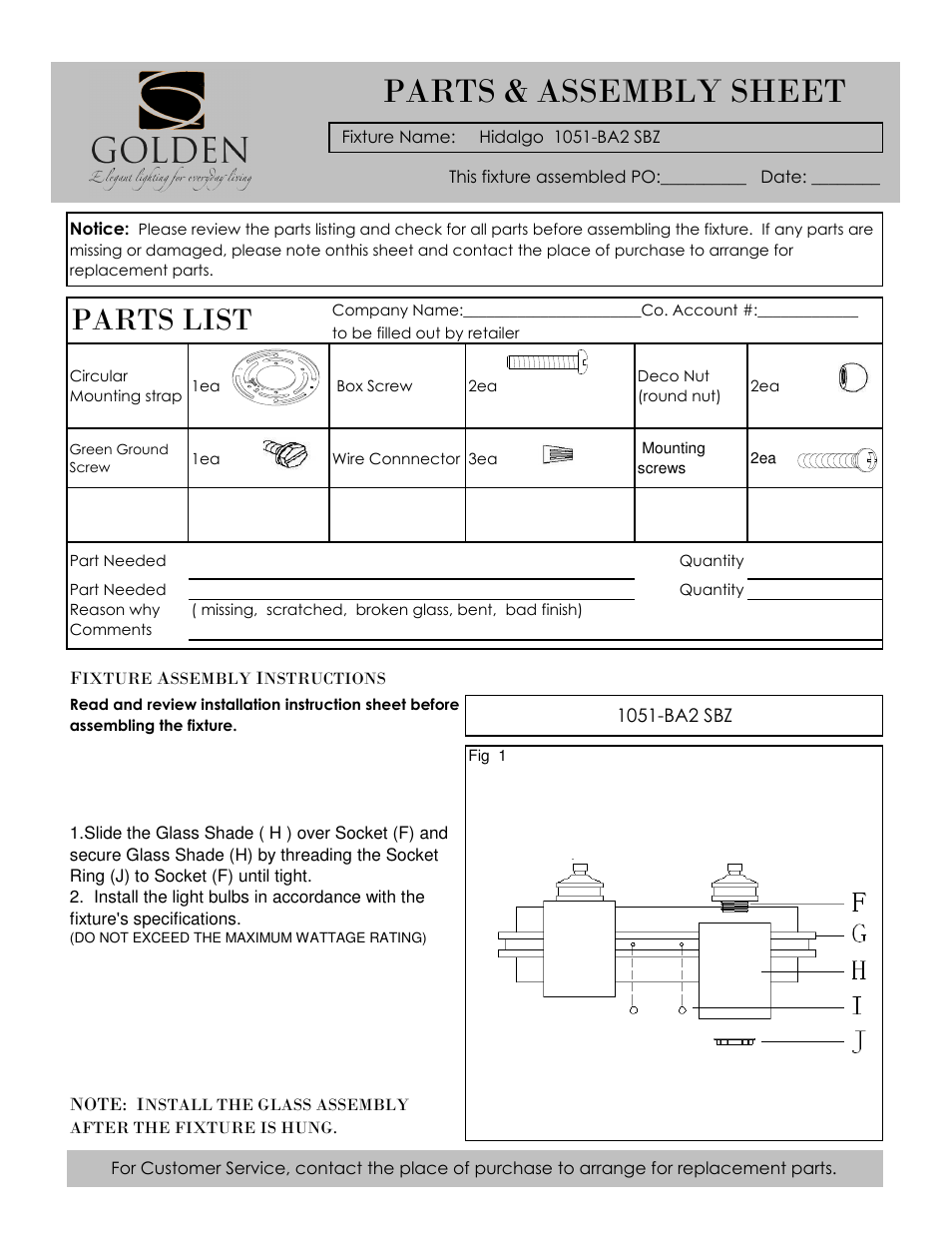 Golden Lighting 1051-BA2 SBZ User Manual | 2 pages