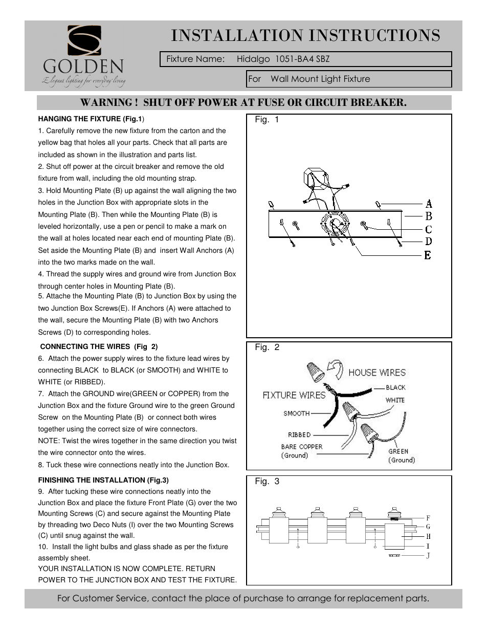 Installation instructions | Golden Lighting 1051-BA4 SBZ User Manual | Page 2 / 2