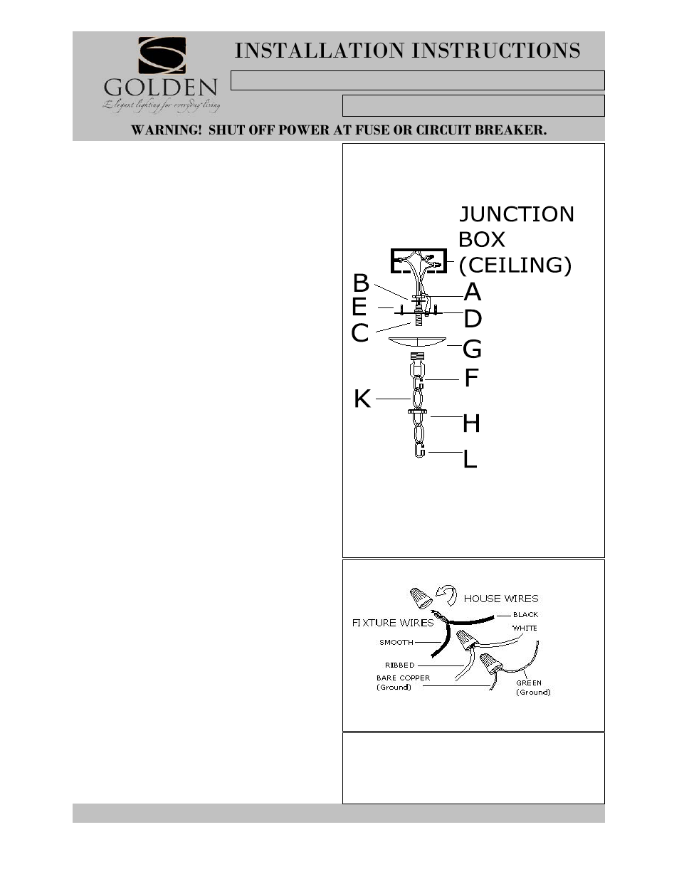 1157-6,4,3,m1l-c, Installation instructions, Warning! shut off power at fuse or circuit breaker | Golden Lighting 1157-M1L CH User Manual | Page 3 / 3