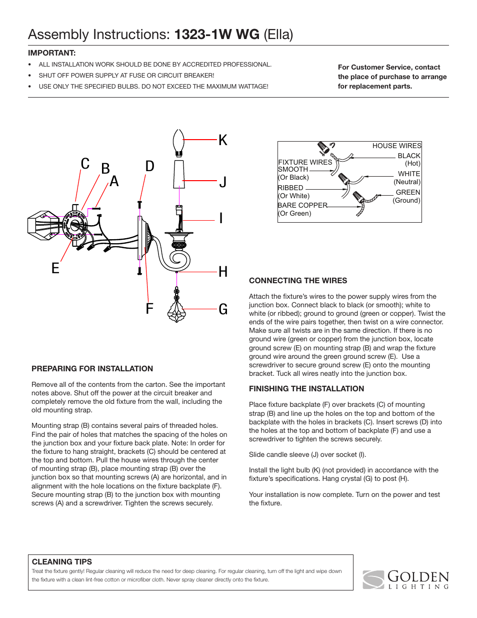 Golden Lighting 1323-1W WG User Manual | 2 pages