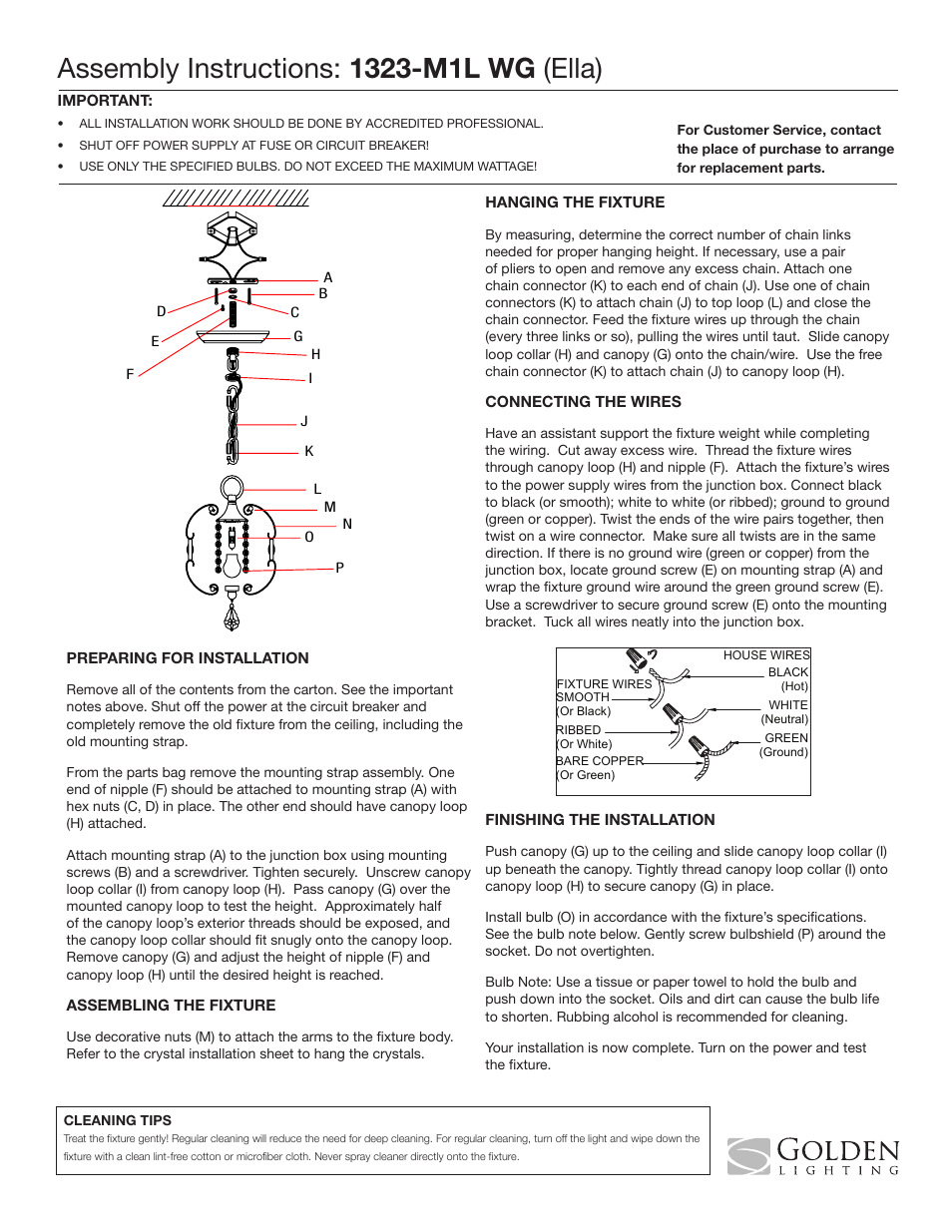 Golden Lighting 1323-M1L WG User Manual | 2 pages