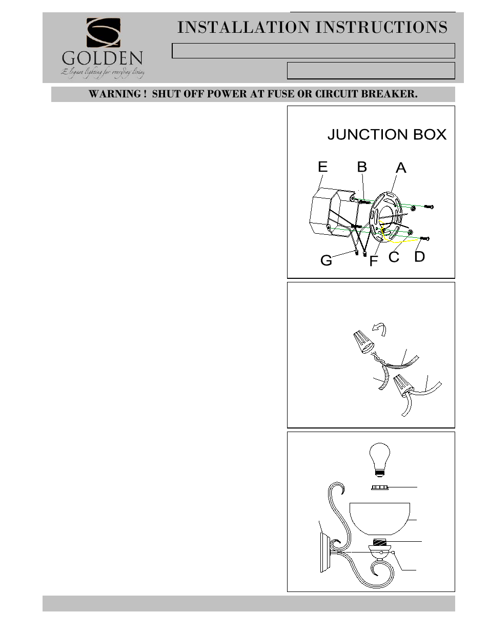 Jh i l k, Installation instructions | Golden Lighting 1567-1W PC User Manual | Page 2 / 2