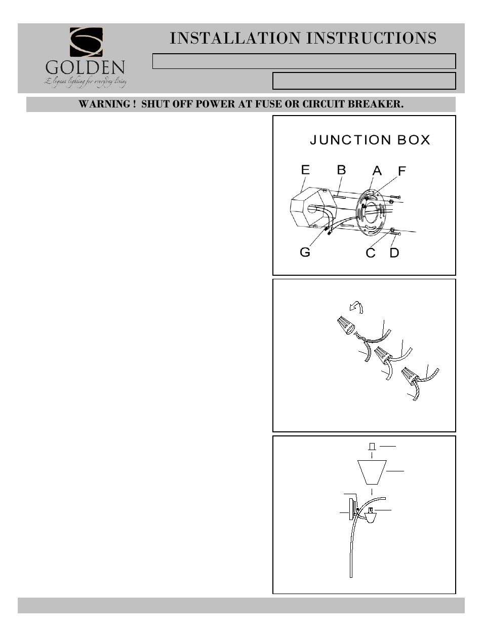 1648-1w-i, Installation instructions, Kj h m l | Golden Lighting 1648-1W BUS User Manual | Page 2 / 2