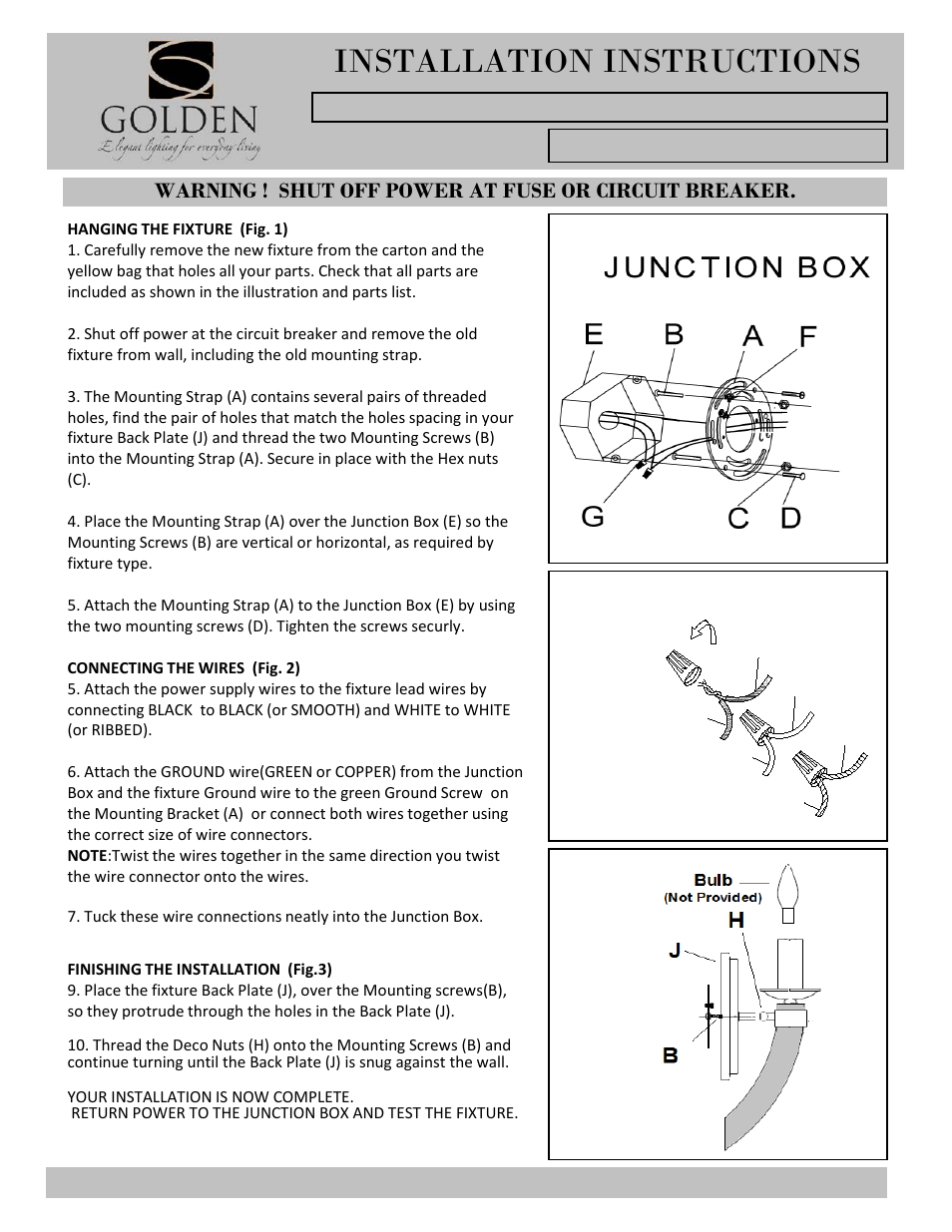 1821-1w-i, Installation instructions | Golden Lighting 1821-1W BI User Manual | Page 2 / 2
