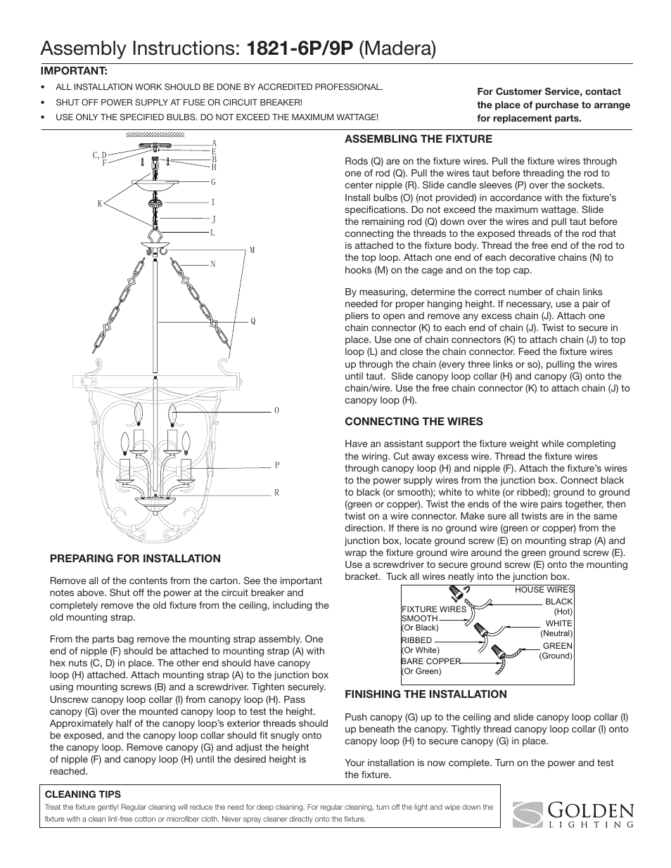 Golden Lighting 1821-6P/9P BI User Manual | 1 page