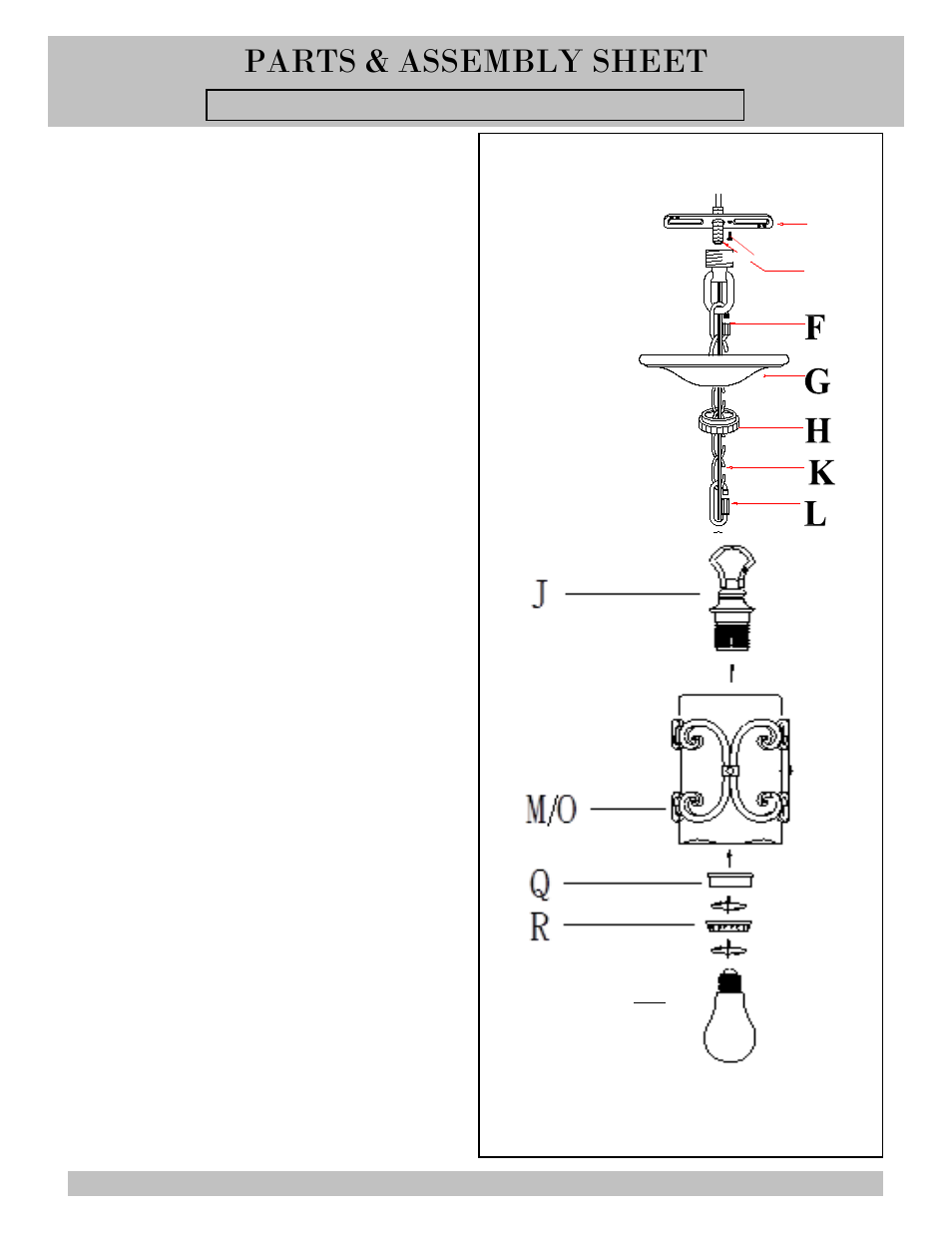 Parts & assembly sheet | Golden Lighting 1821-M1L BI User Manual | Page 2 / 3