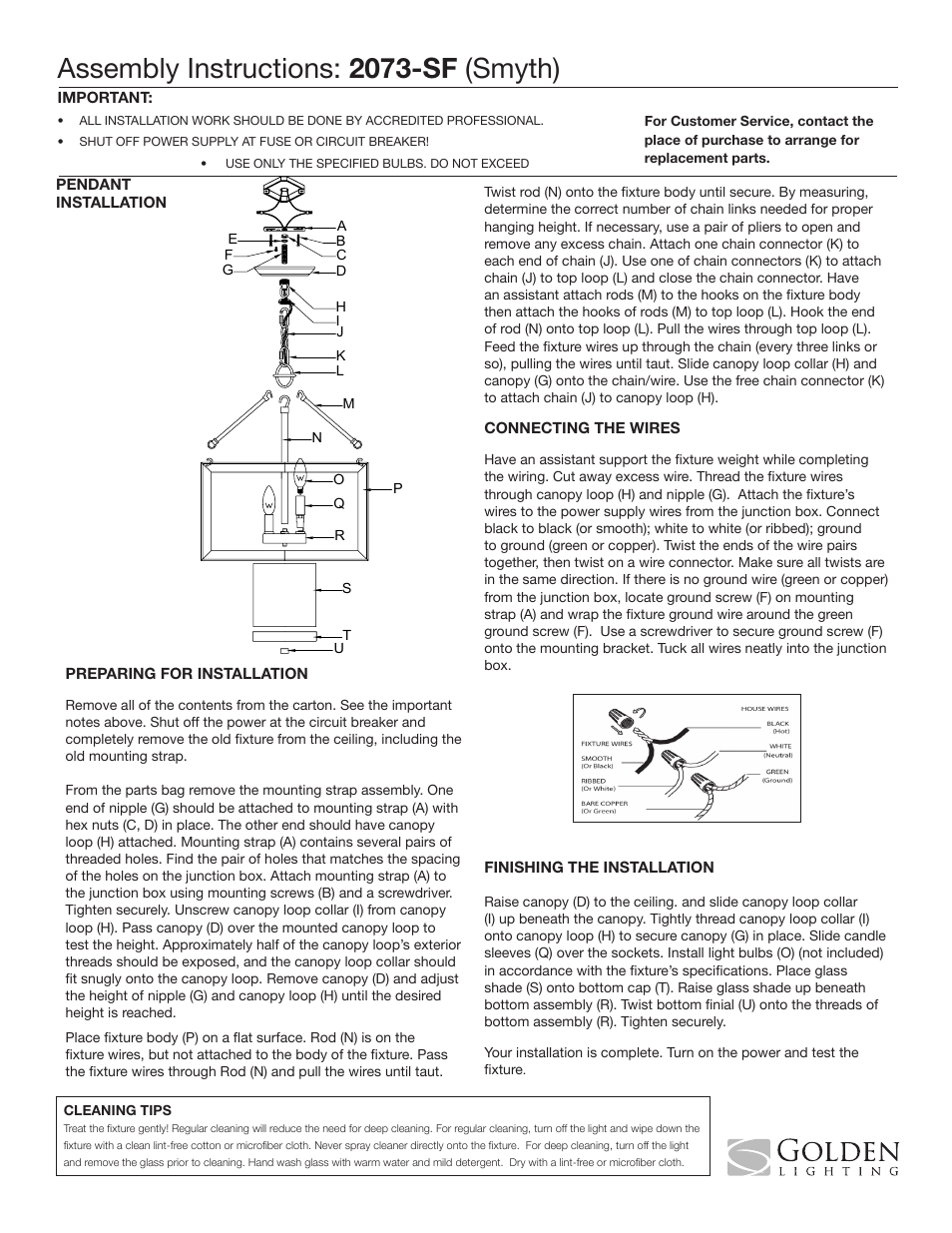 Assembly instructions: 2073-sf (smyth) | Golden Lighting 2073-SF WG User Manual | Page 2 / 2