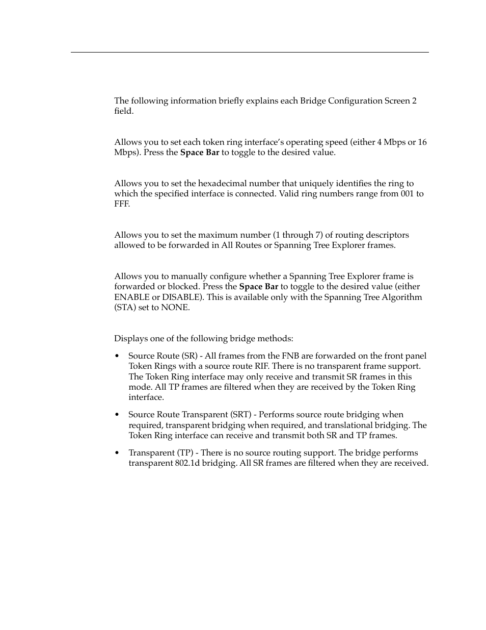 Bridge configuration screen fields (screen 2) | Cabletron Systems Expansion module 9T122-08 User Manual | Page 13 / 36