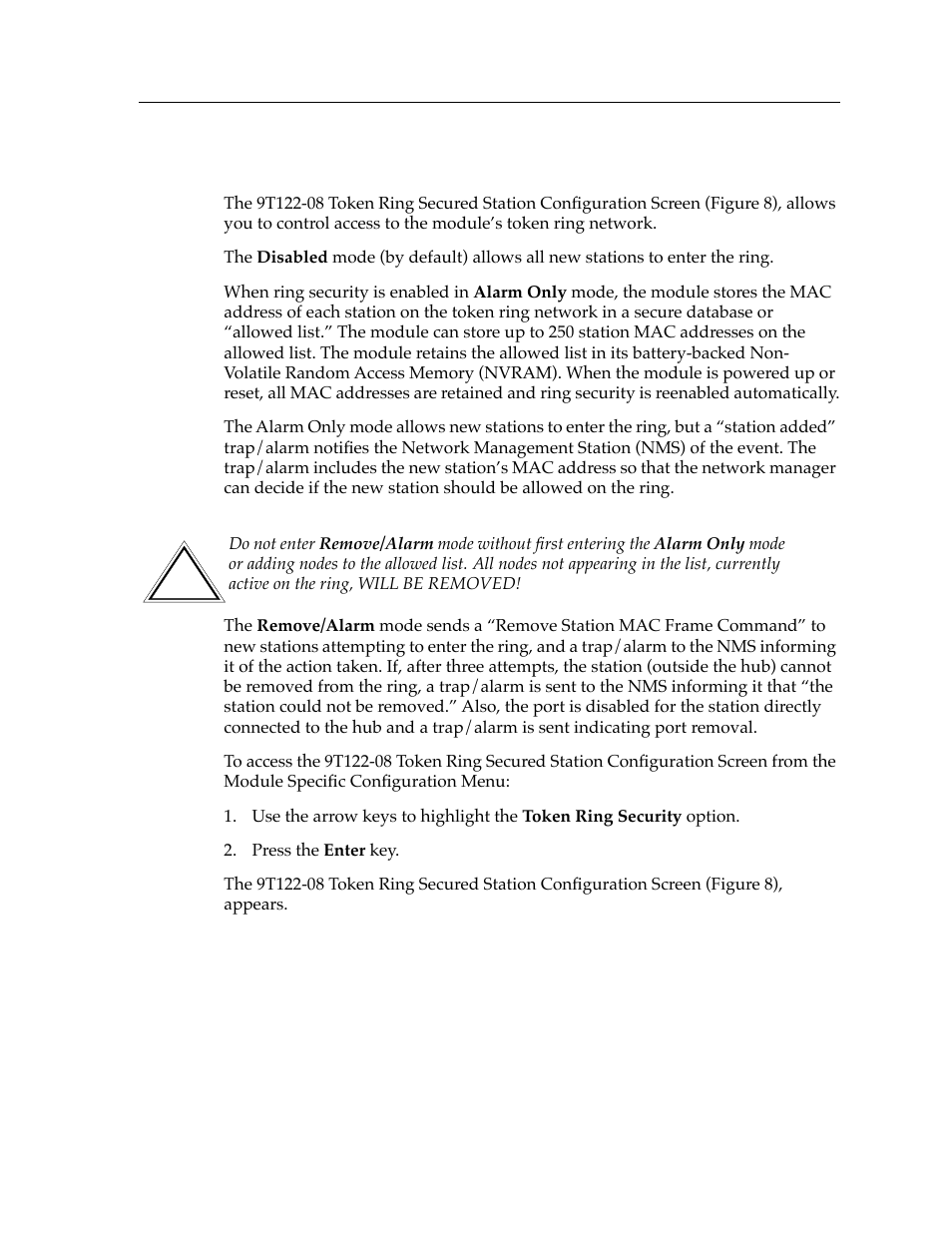 Token ring secured station configuration | Cabletron Systems Expansion module 9T122-08 User Manual | Page 23 / 36