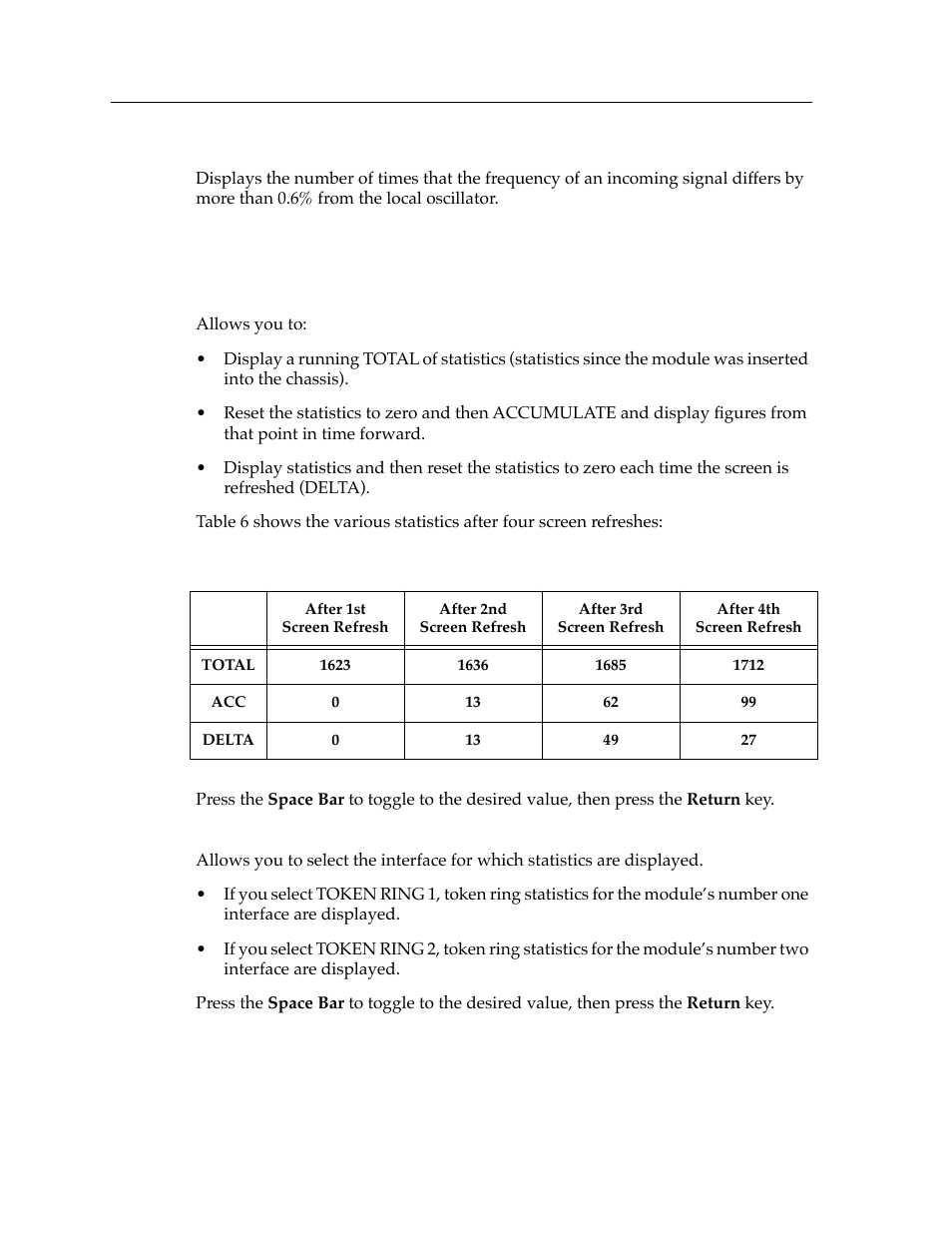 Token ring lan statistics screen commands | Cabletron Systems Expansion module 9T122-08 User Manual | Page 34 / 36
