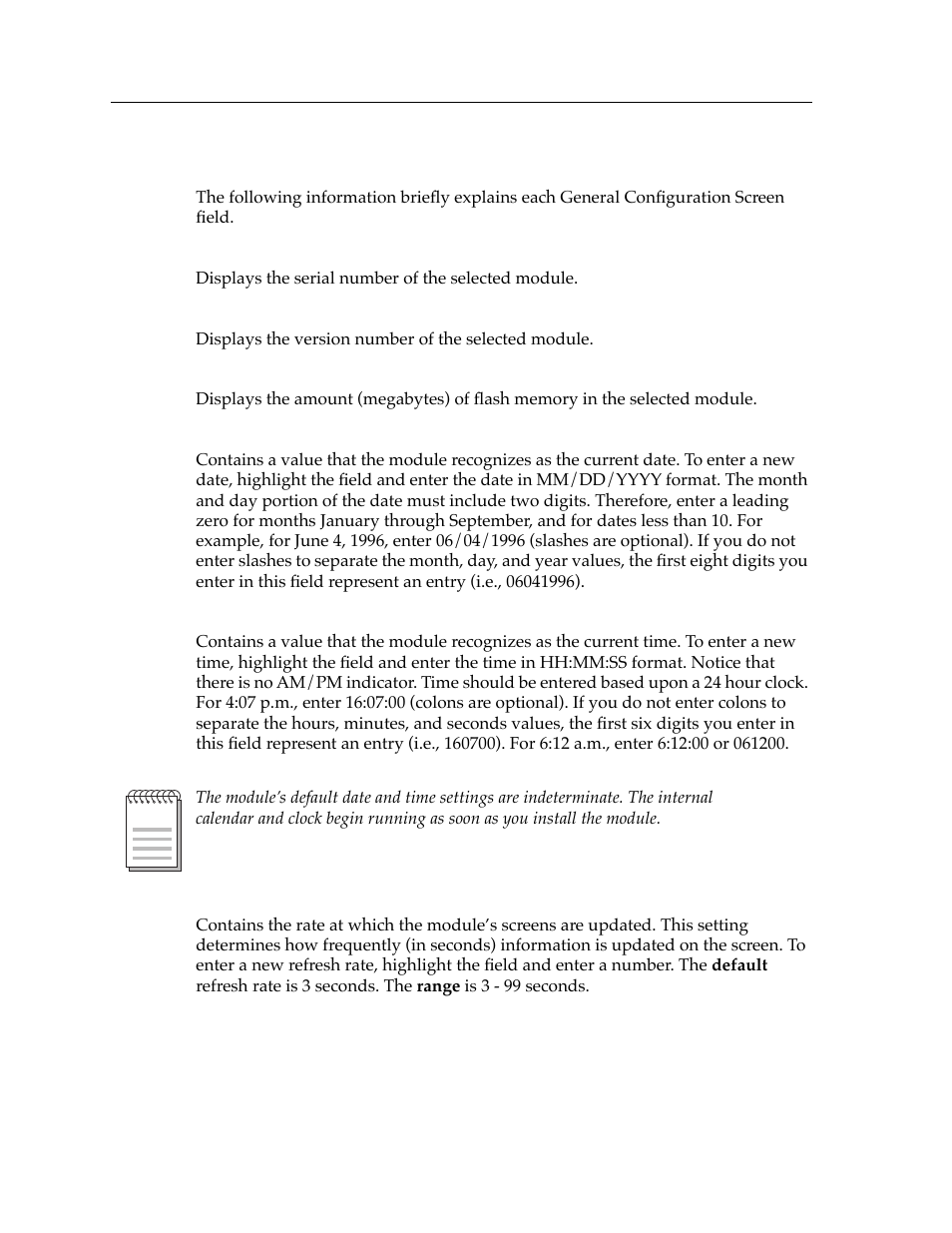 General configuration screen fields | Cabletron Systems Expansion module 9T122-08 User Manual | Page 6 / 36