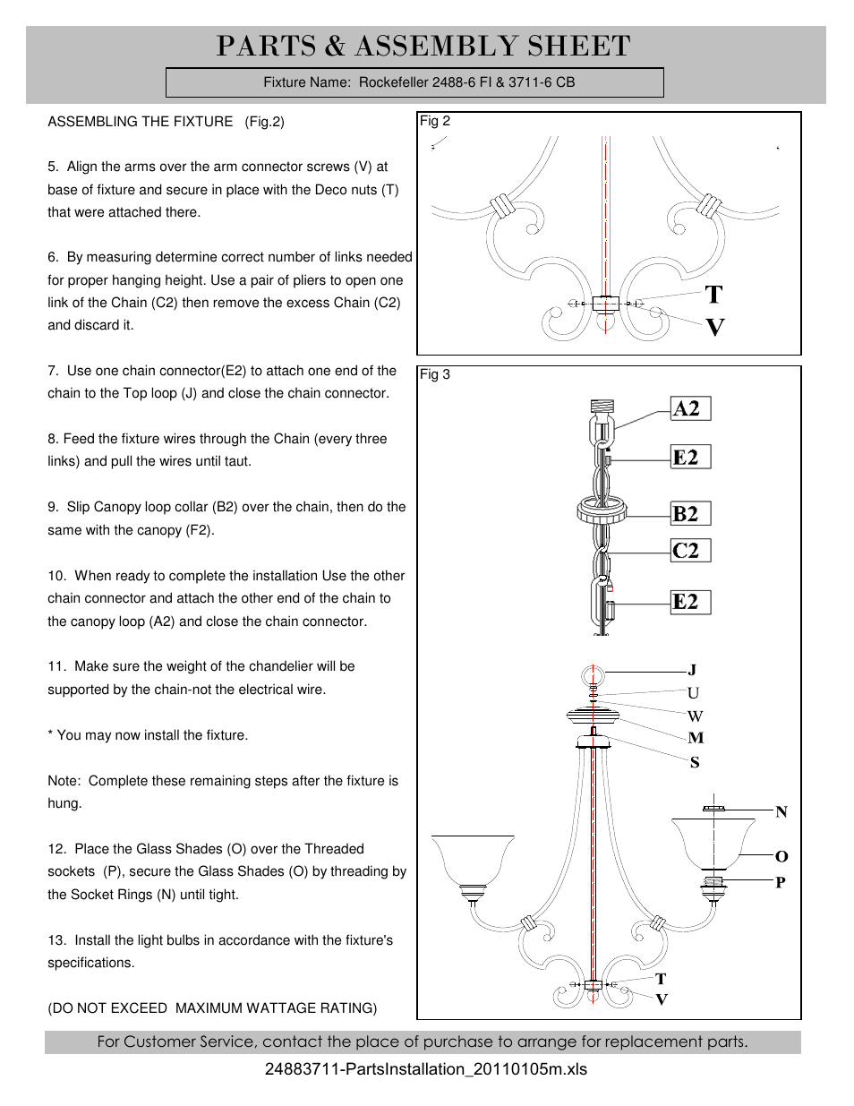 Parts & assembly sheet | Golden Lighting 3711-6 CB User Manual | Page 2 / 3