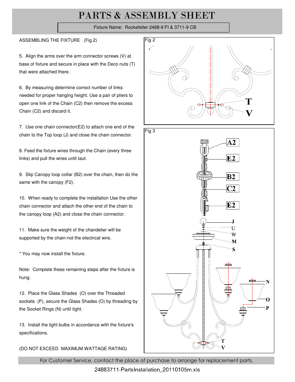 Parts & assembly sheet | Golden Lighting 3711-9 CB User Manual | Page 2 / 3