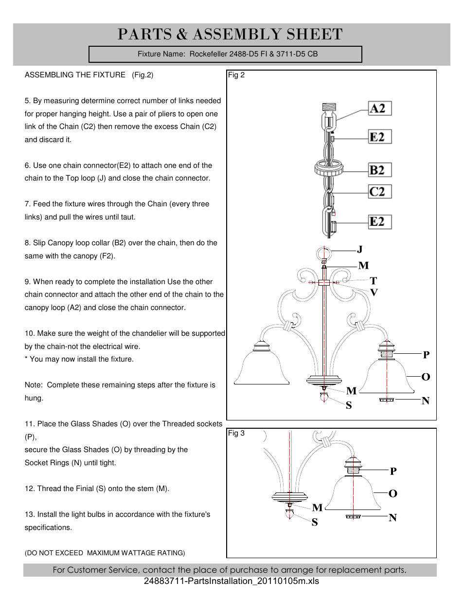 Parts & assembly sheet | Golden Lighting 3711-D5 CB User Manual | Page 2 / 3