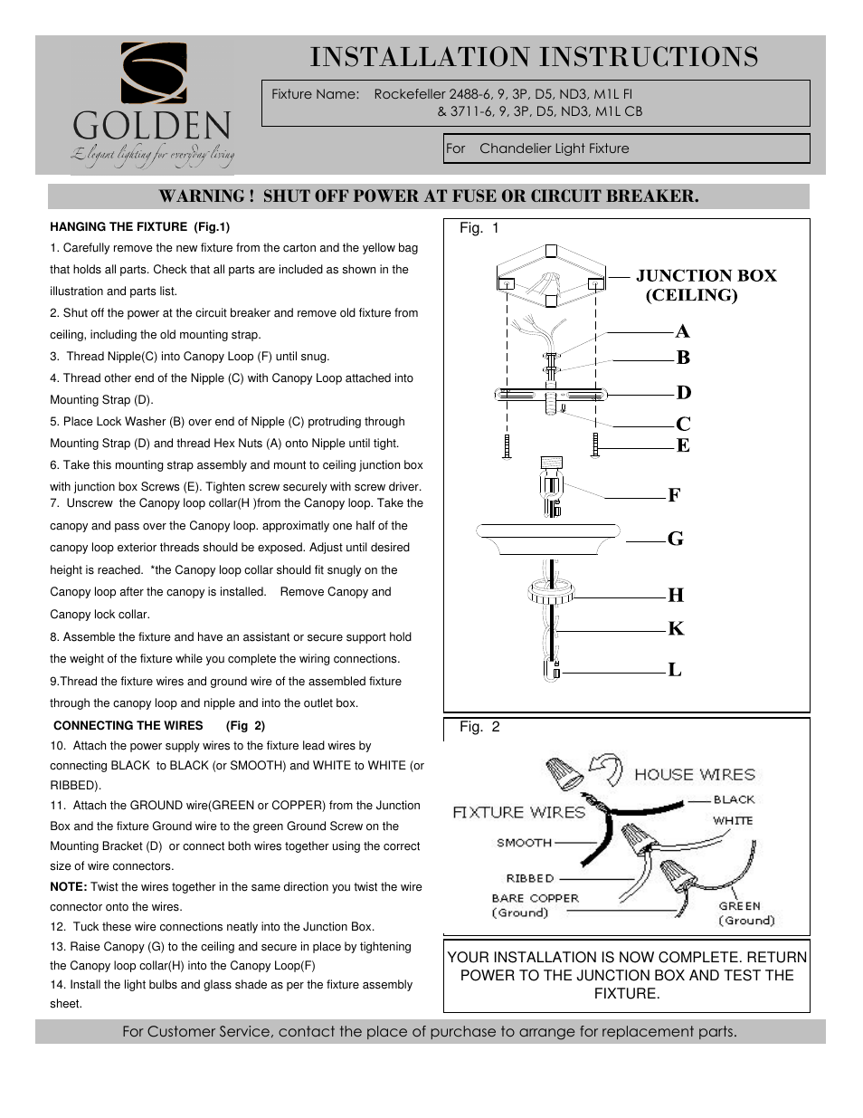 24883711-chandinstallation, Installation instructions | Golden Lighting 3711-D5 CB User Manual | Page 3 / 3