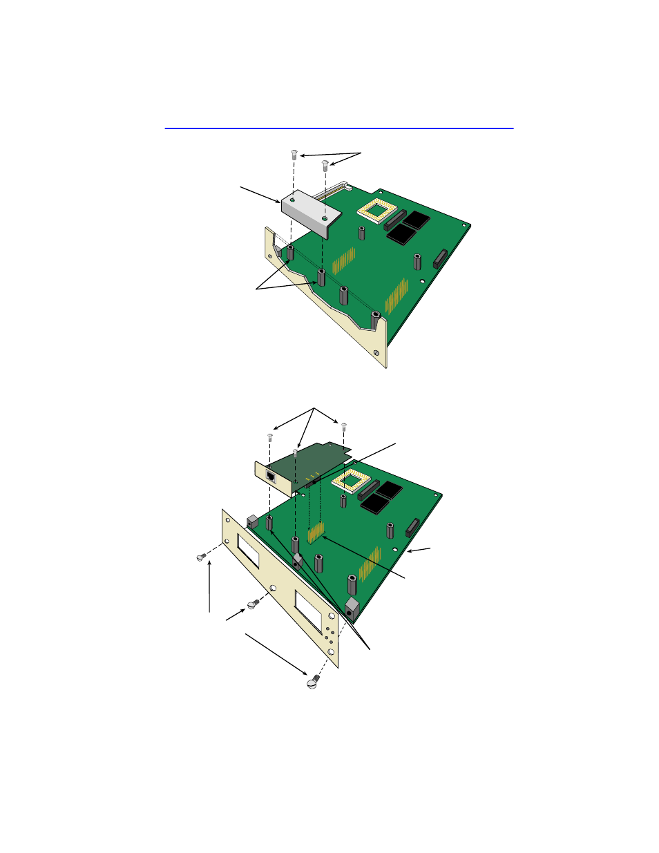 Figure 2-1, And remove the two screws from the standoffs. the, Refer to | Figure 2-2, And remove the three faceplate screws attaching, Installing fpims hsim-f6 user’s guide 2-3 | Cabletron Systems HSIM-F6 User Manual | Page 19 / 74