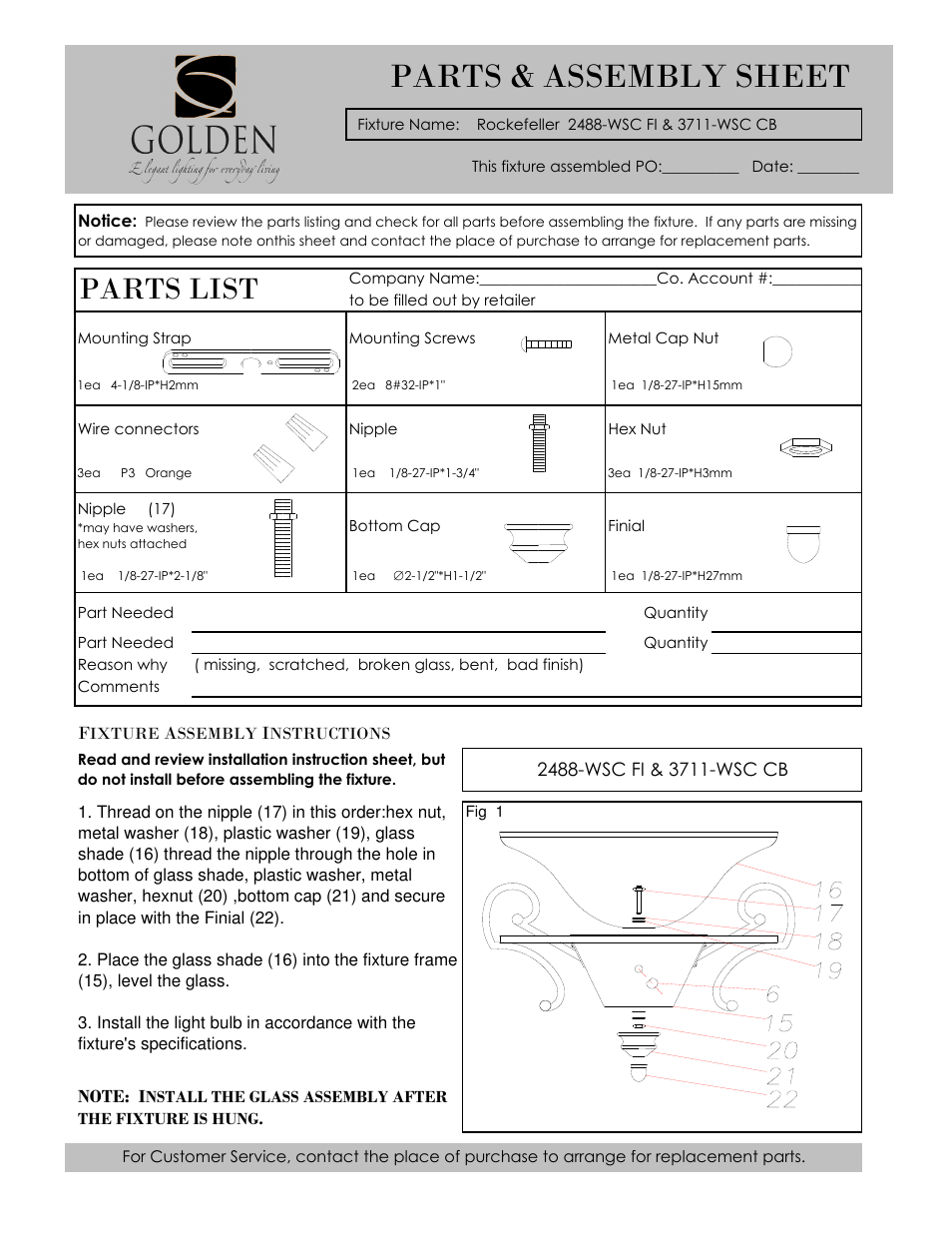 Golden Lighting 3711-WSC CB User Manual | 2 pages