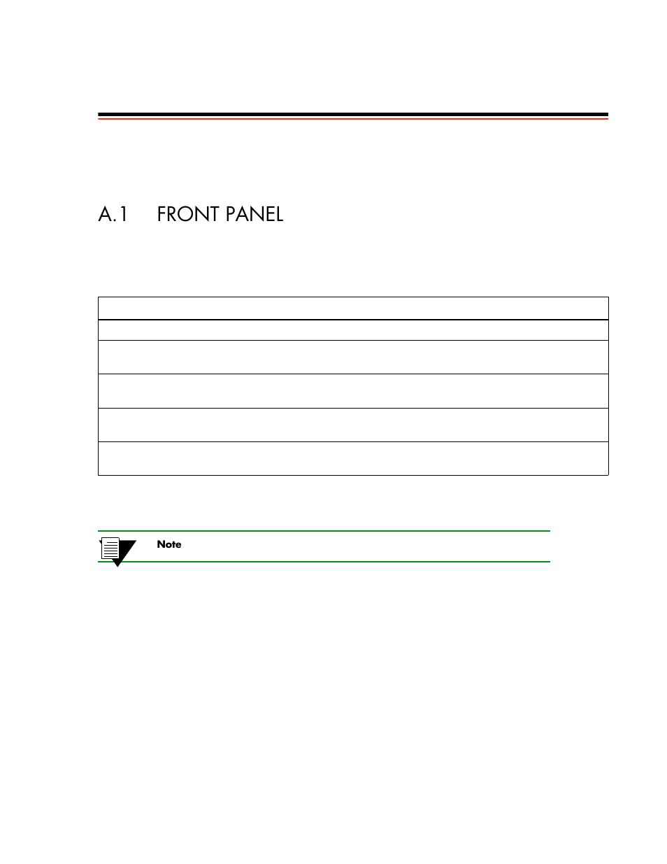 Appendix a specifications, A.1 front panel, Table a-1 front panel leds | Table a-1 | Cabletron Systems 6A000 User Manual | Page 81 / 114