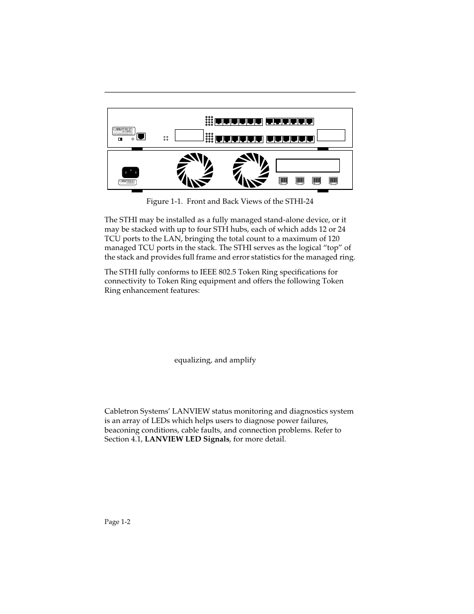 1 lanview leds, Lanview leds -2, Non-intelligent hubs. see figure 1-1 | Sthi overview, Page 1-2, Reset, Speed 16m 4m | Cabletron Systems STHI User Manual | Page 11 / 77