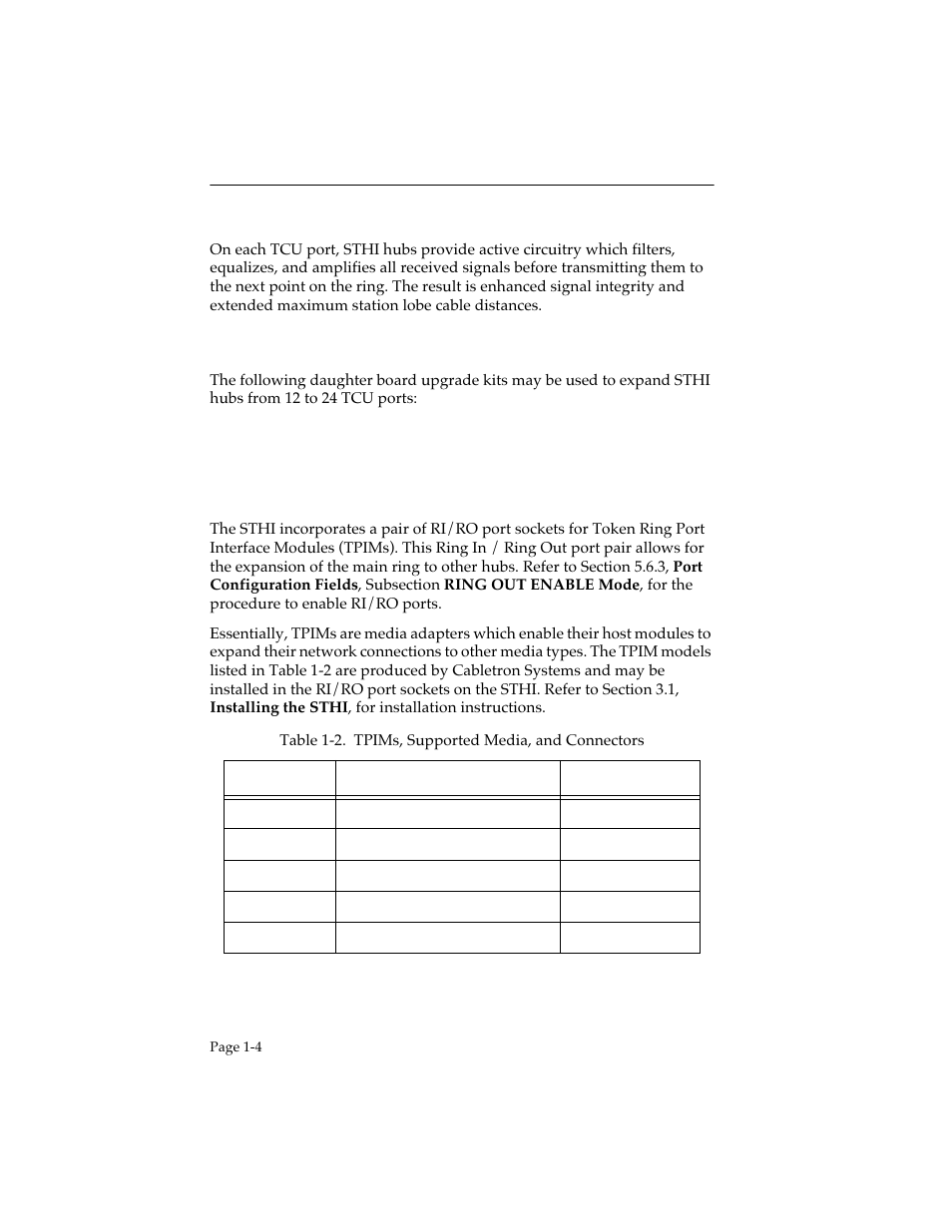 Active circuitry, Daughter board upgrade kit, 3 ri & ro ports | Ri & ro ports -4 | Cabletron Systems STHI User Manual | Page 13 / 77