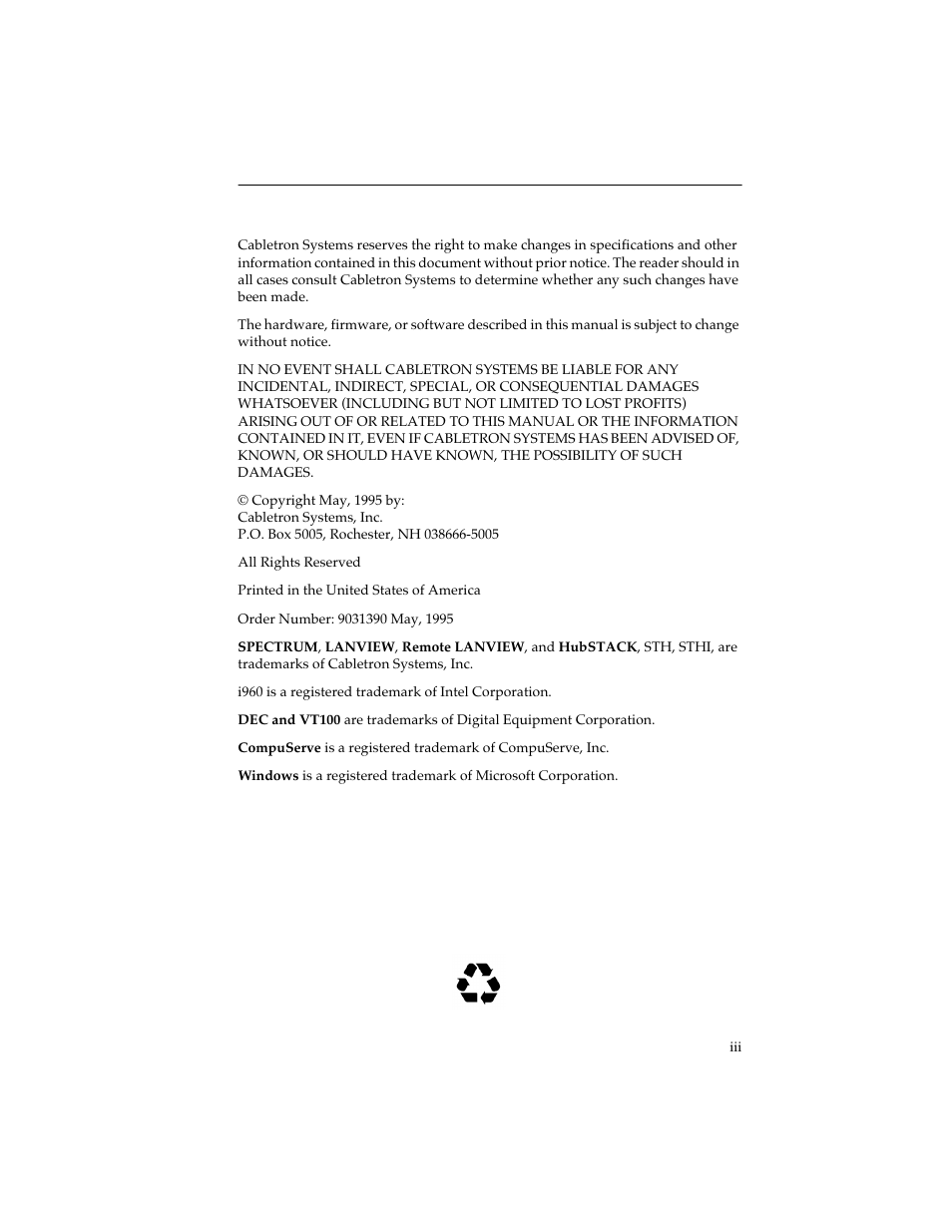 Notice | Cabletron Systems STHI User Manual | Page 2 / 77