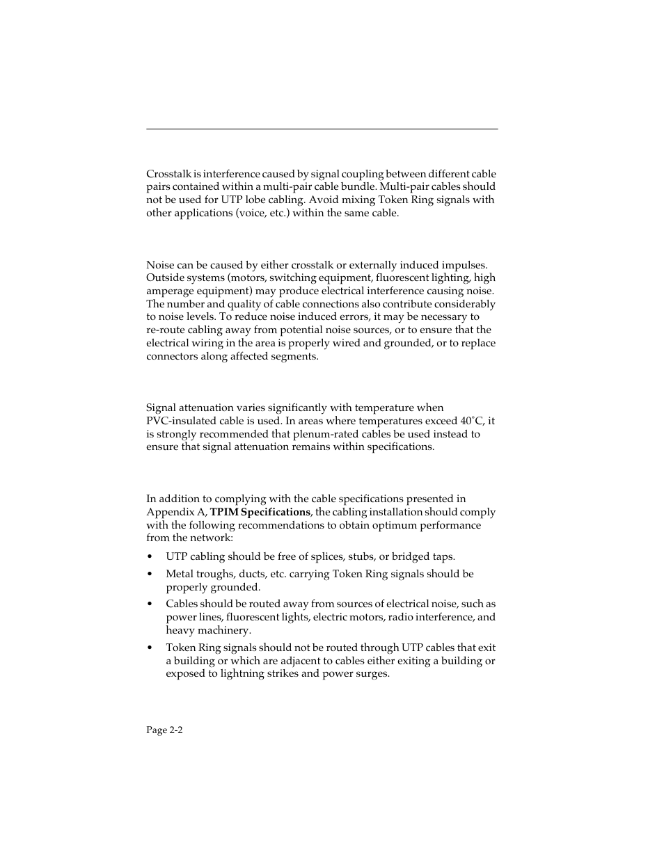 Crosstalk, Noise, Temperature | Installation recommendations | Cabletron Systems STHI User Manual | Page 20 / 77