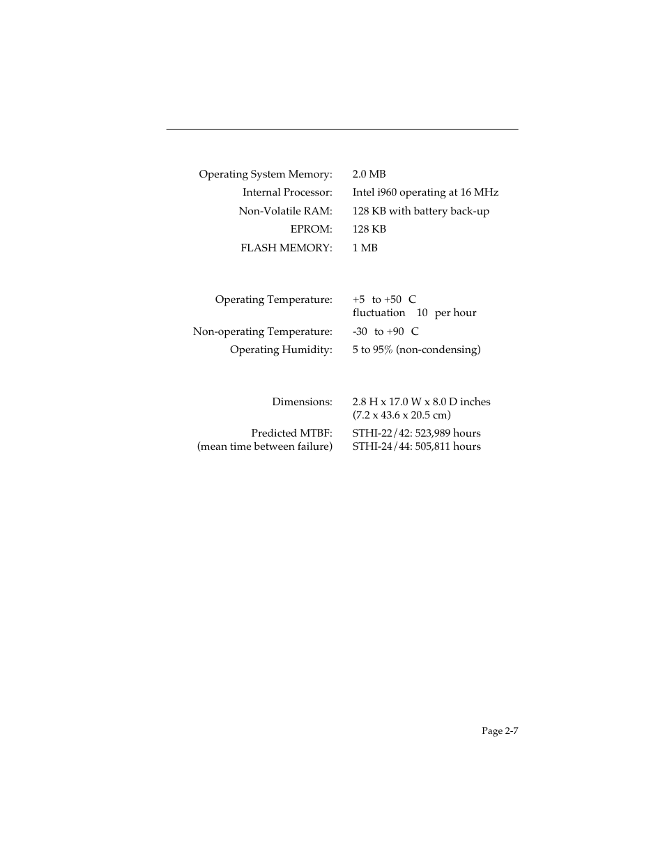 7 computing hardware, 8 environmental requirements, 9 physical specifications | Computing hardware -7, Environmental requirements -7, Physical specifications -7 | Cabletron Systems STHI User Manual | Page 25 / 77