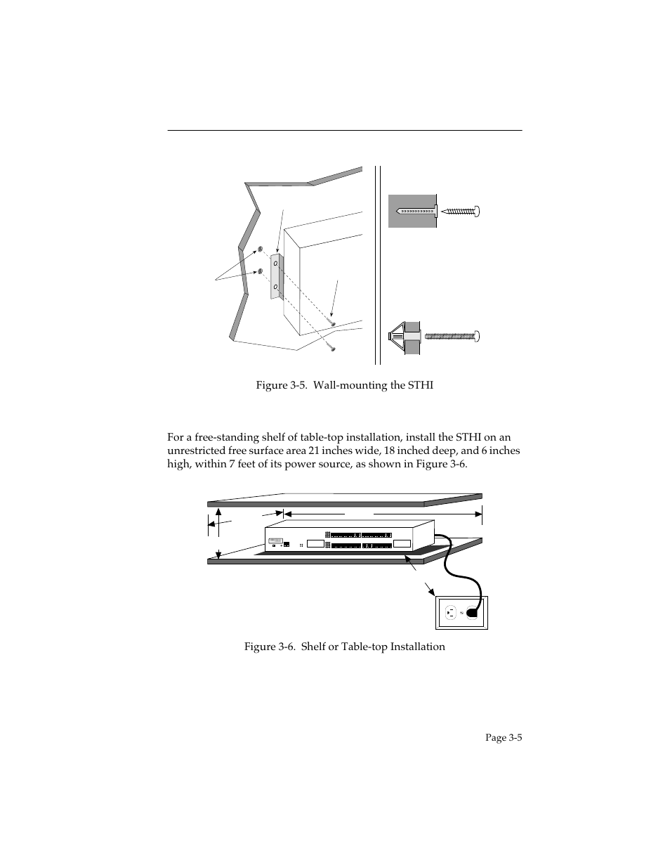 6 free-standing installations, Free-standing installations -5, Installing the sthi | Page 3-5, Lanview® supporting 100 ohm utp cable, Token ring hub with | Cabletron Systems STHI User Manual | Page 30 / 77