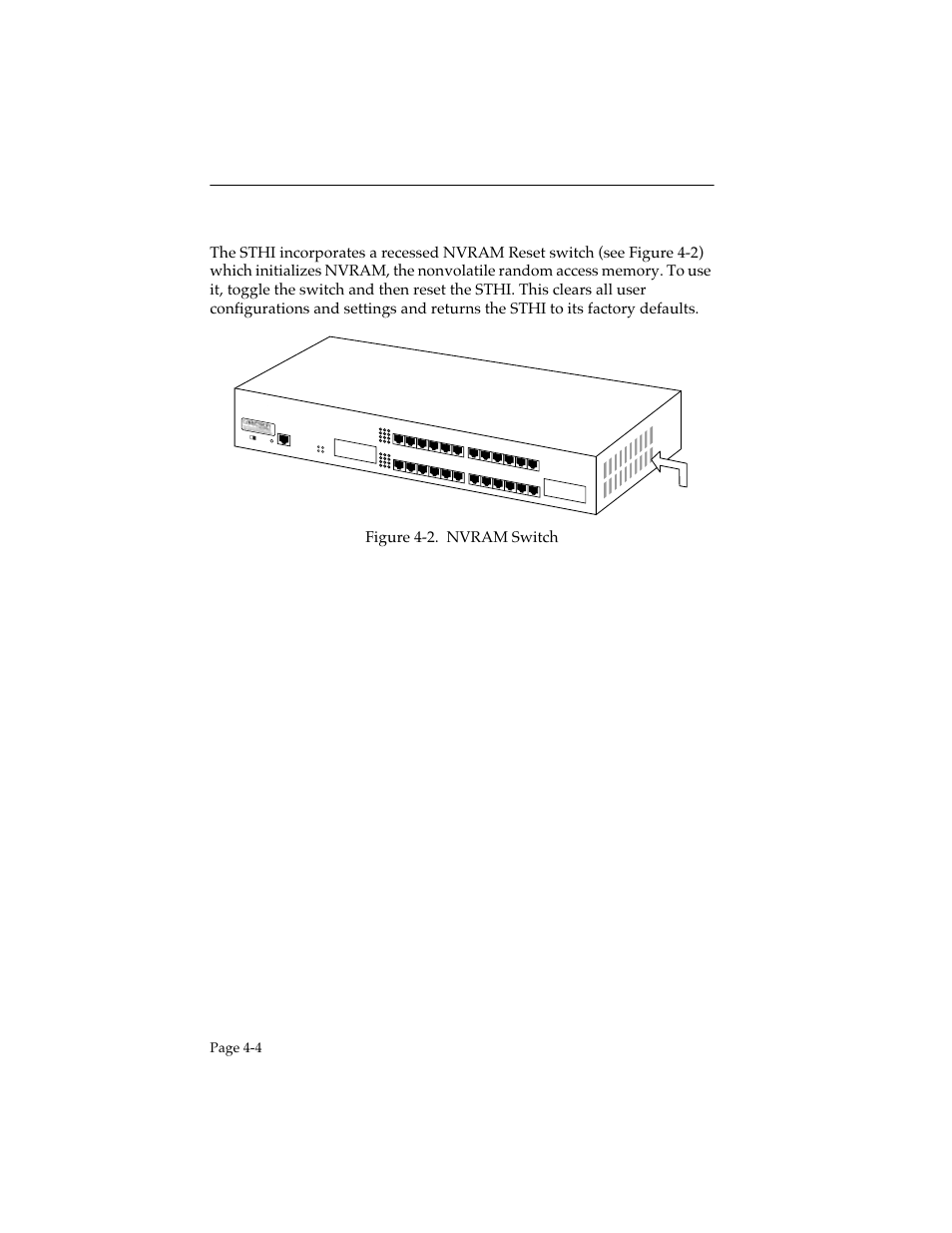 4 nvram reset switch, Nvram reset switch -4, Nvram reset switch | Page 4-4, Reset, Speed 16m 4m | Cabletron Systems STHI User Manual | Page 35 / 77