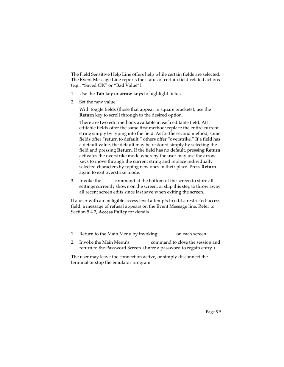 Setting or modifying fields, Exiting the local management interface session | Cabletron Systems STHI User Manual | Page 40 / 77