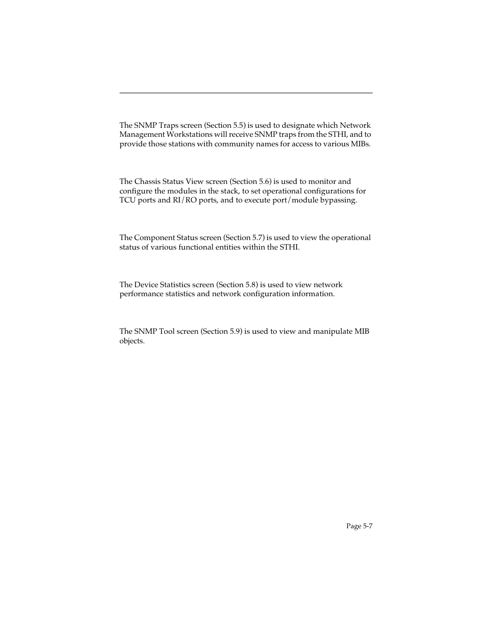Snmp traps, Chassis status view, Component status | Device statistics, Snmp tool | Cabletron Systems STHI User Manual | Page 42 / 77