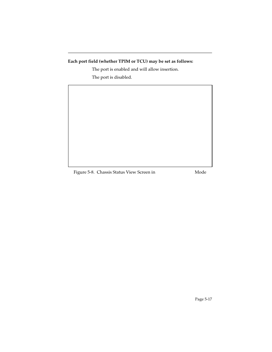 The chassis status view screen, Page 5-17 | Cabletron Systems STHI User Manual | Page 52 / 77