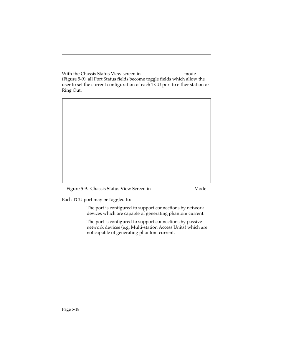 Ringout enable mode, Ring out enable mode, Subsection | For configuration instructions, The chassis status view screen | Cabletron Systems STHI User Manual | Page 53 / 77