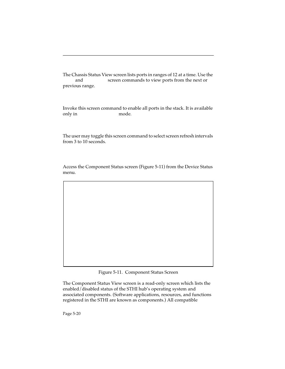 4 next and previous, 5 enable all ports, 6 refresh | 7 the component status screen, Next and previous -20, Enable all ports -20, Refresh -20, The component status screen -20 | Cabletron Systems STHI User Manual | Page 55 / 77