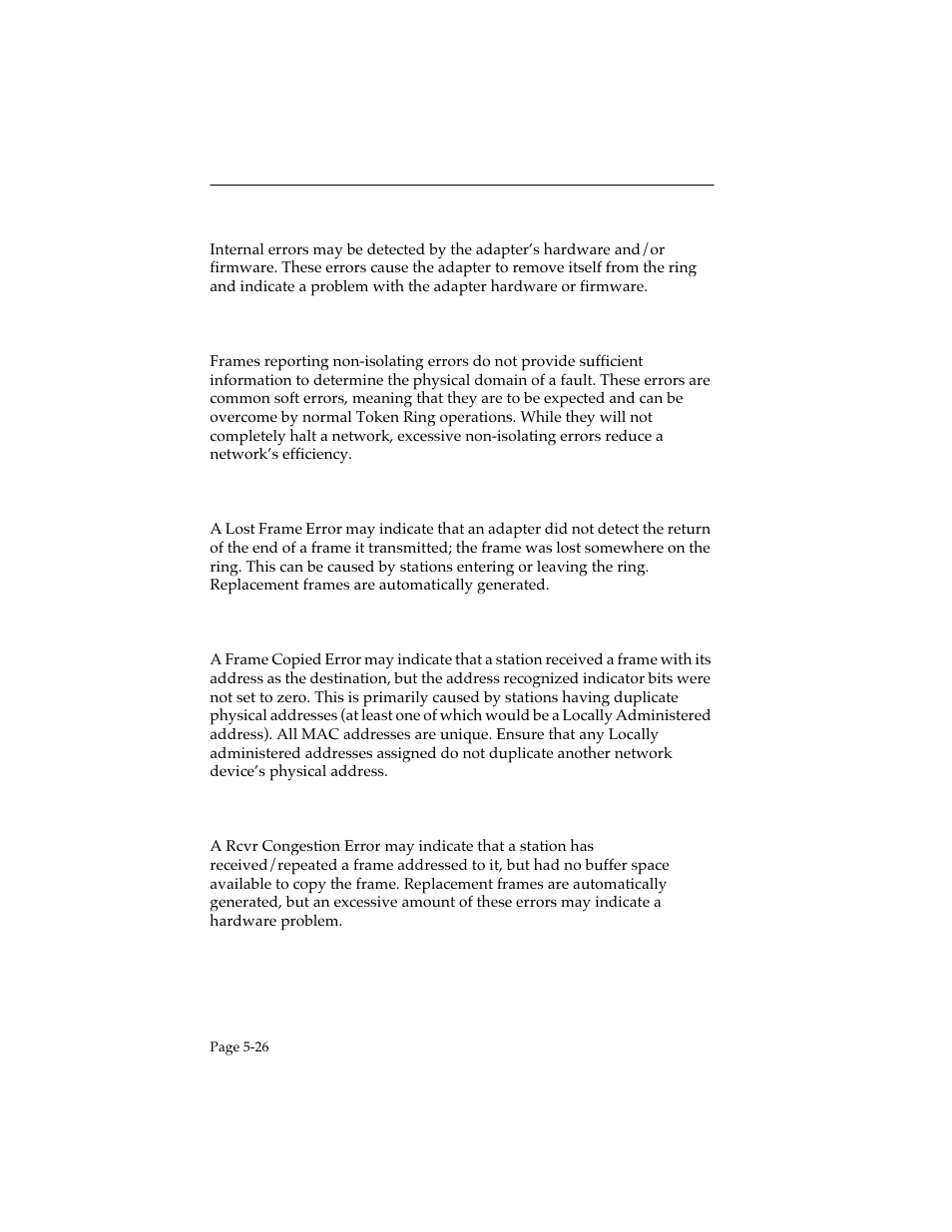 Internal errors, 6 non-isolating errors (group 4), Lost frame errors | Frame copied errors, Rcvr congestion errors, Non-isolating errors (group 4) -26 | Cabletron Systems STHI User Manual | Page 61 / 77