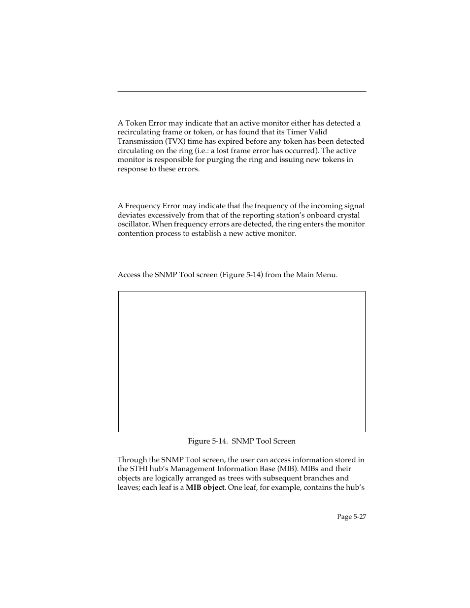 Token errors, Frequency errors, 9 the snmp tool screen | The snmp tool screen -27 | Cabletron Systems STHI User Manual | Page 62 / 77