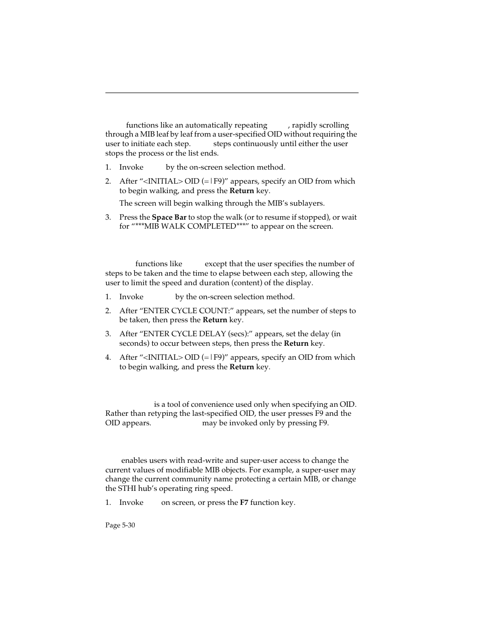 6 walk, 7 cycles, 8 recall-oid | 9 set, Walk -30, Cycles -30, Recall-oid -30, Set -30 | Cabletron Systems STHI User Manual | Page 65 / 77