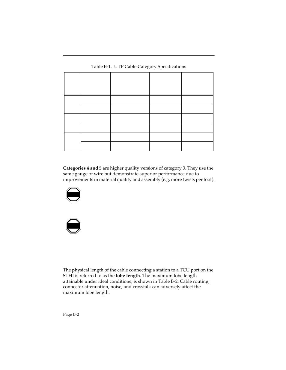 B.1.2 utp lobe lengths | Cabletron Systems STHI User Manual | Page 74 / 77