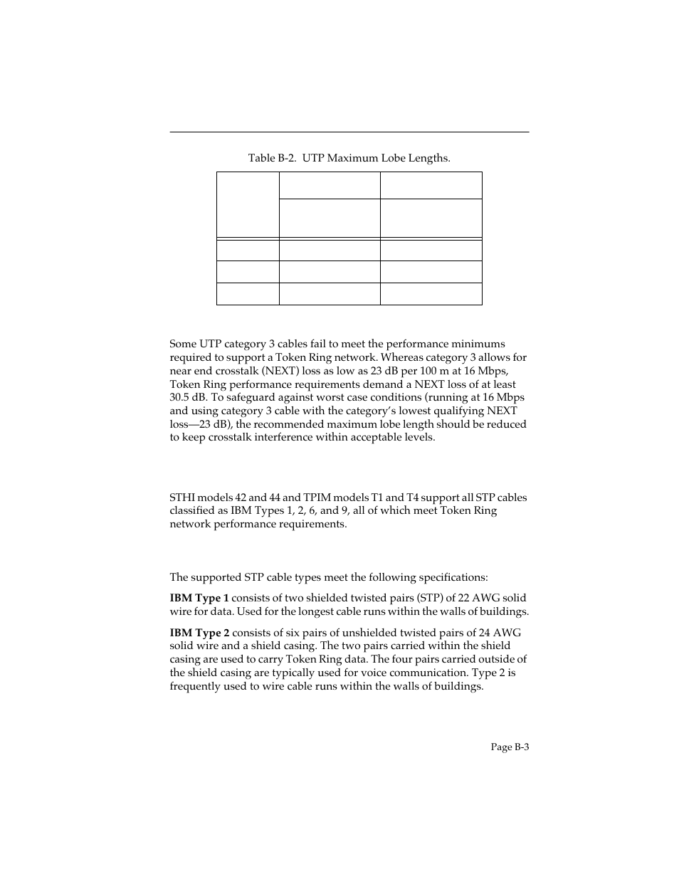 B.2 shielded twisted pair (stp), B.2.1 stp cable categories | Cabletron Systems STHI User Manual | Page 75 / 77