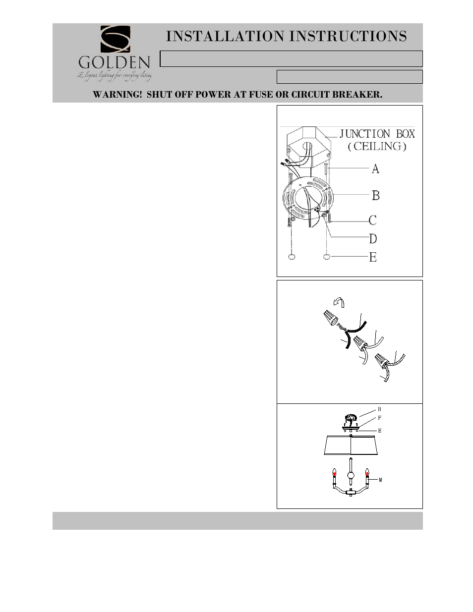 3500-sf-c, Installation instructions, Warning! shut off power at fuse or circuit breaker | Golden Lighting 3500-SF AB User Manual | Page 3 / 4