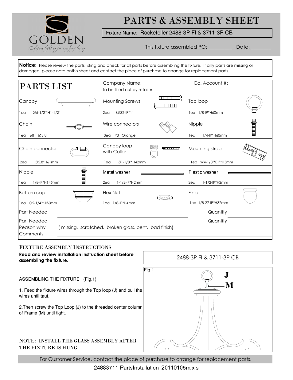 Golden Lighting 3711-3P CB User Manual | 3 pages