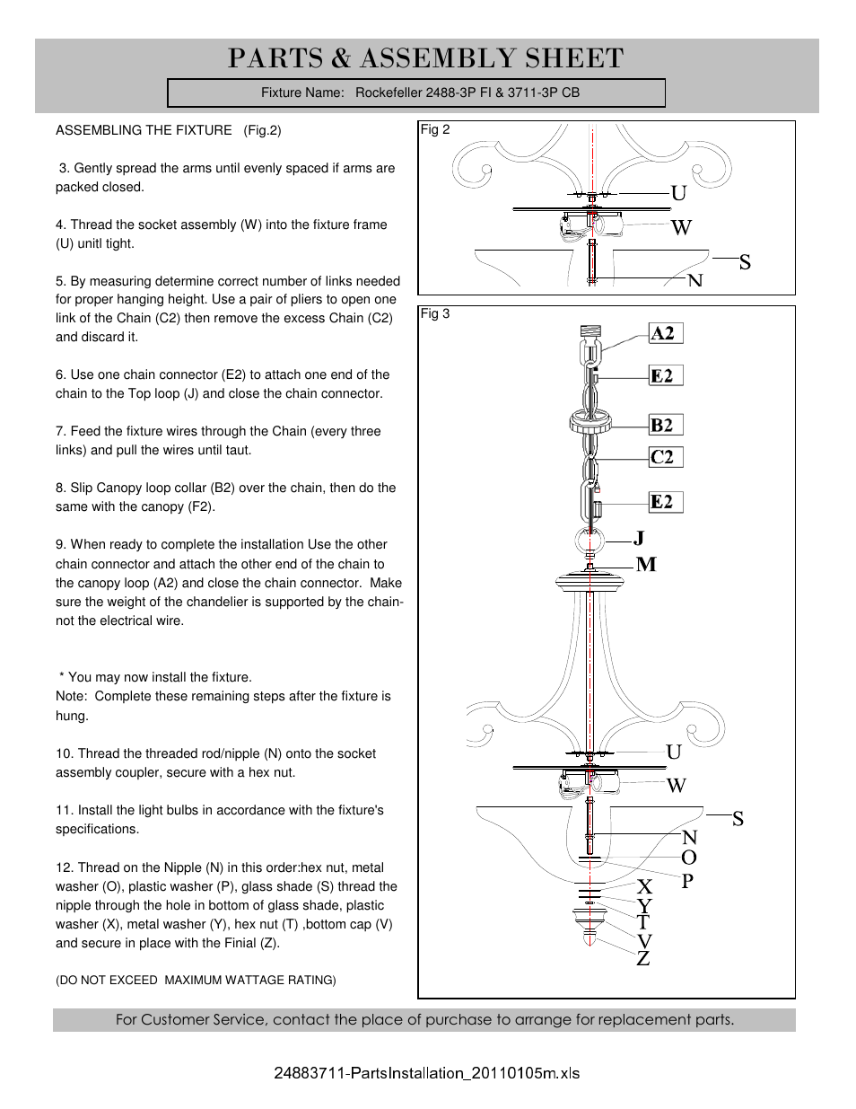 Parts & assembly sheet | Golden Lighting 3711-3P CB User Manual | Page 2 / 3